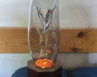 Frederick Warren blown art glass lamp with lighted base. 1983