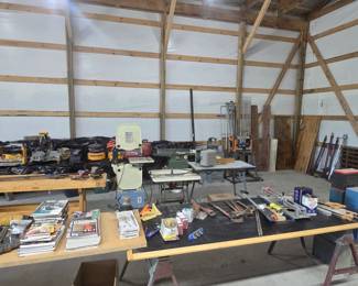 Woodworking books and mags, Rocker router table with Porter Cable router, router table with Titan router