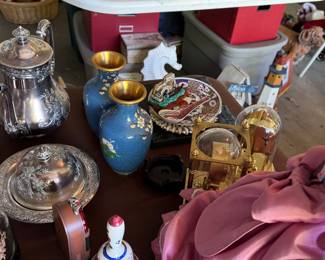 Assorted items. Cloisonné vases