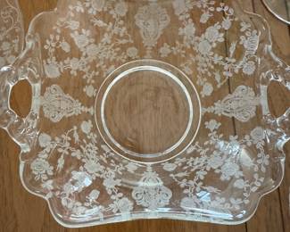 Rose point crystal serving pieces