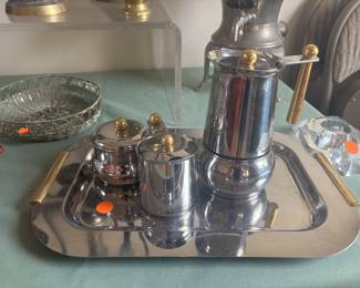 vintage italian espresso set stainless brass 