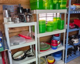 Tupperware, pots/pans, coffee maker accessories