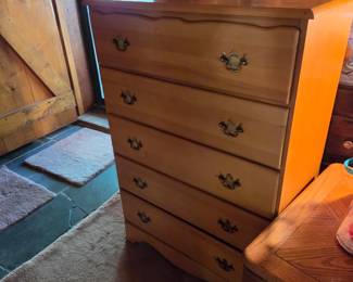 vintage maple wood five-drawer chest of drawers