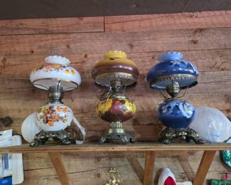 vintage Victorian-style floral hand-painted glass parlor lamps
