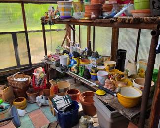 gardening supplies, clay pots, garden decor