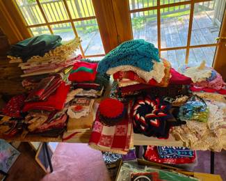 various towels, doilies, placemats