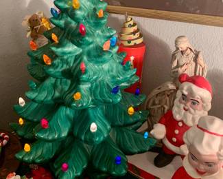 vintage Christmas including 2 feet light up ceramic tree dated 1972