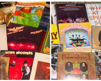 Lots of records including 1940s jazz records and 1970-1980s LPs.