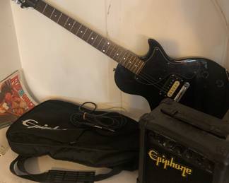 Epiphone Les Paul Junior electric guitar, amp and case