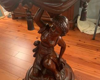 1870-1890 Victorian mahogany pedestal table by R.J. Horner and Company --features carved wooden swags and pendant tassels