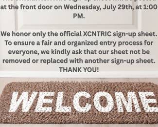 XCNTRIC Estate Sales Sign-Up Sheet Information