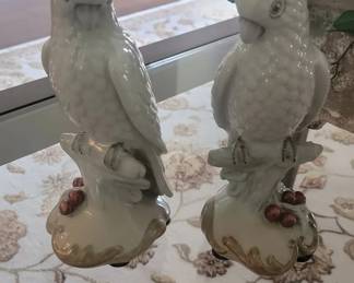 Pair of Royal Dux White Porcelain Cockatoo Figurines