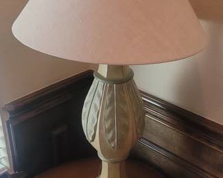 Vintage Carved Table Lamp with Linen Shade