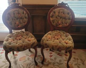 Victorian Balloon Back Accent Chairs Pair