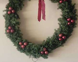 Artificial Christmas Wreath with Red Ornaments and Burgundy Bow