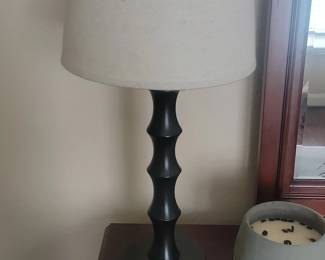 Black Spindle Table Lamp with Cream Shade