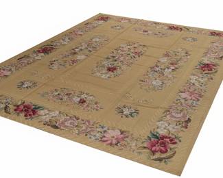Large Floral Needlepoint Aubusson Style Rug