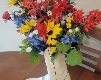 Ceramic Cowboy Boot Vase with Artificial Flowers