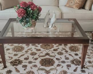 Vintage Lane Mid Century Modern Sculpted Brass Metal Wood Coffee Table with Glass Top