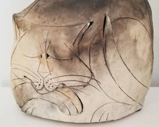 Pottery cat, signed by artist. 