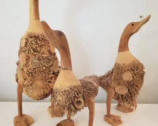 Unique wood carved duck trio