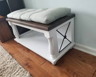 Pier One rustic wood and painted wood hall bench.
