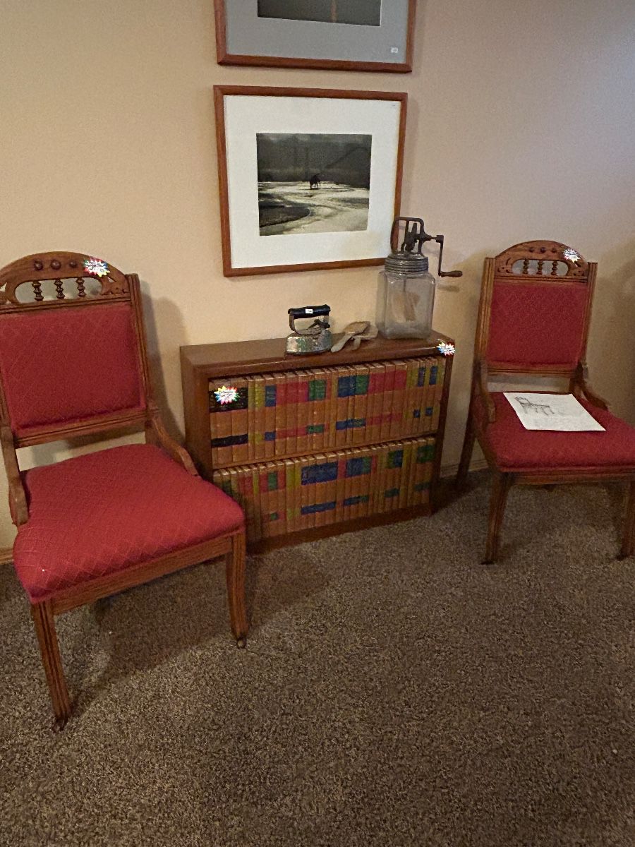 Vintage chairs and bookcase w/ 