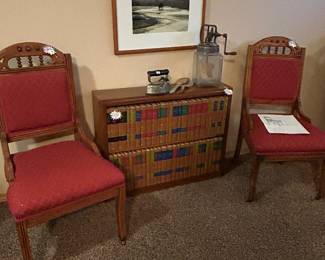 Vintage chairs and bookcase w/