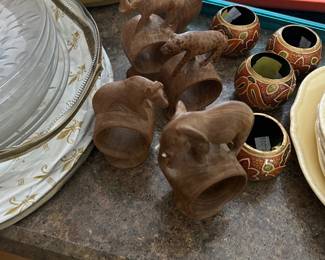 Wood carved napkin rings