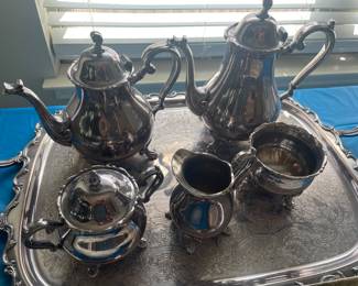 SILVERPLATE TEA SET AND TRAY