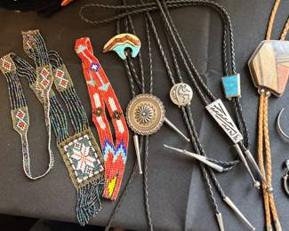 Native American bolos and beaded necklaces