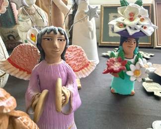 Religious art: Santos statues, crucifixes, angels, nativity scenes