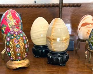 Decorative eggs (stone, wood, cinnabar)