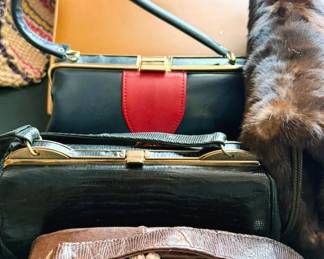 Purses + handbags, many vintage