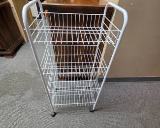 3-Tier White Metal Rolling Storage Cart