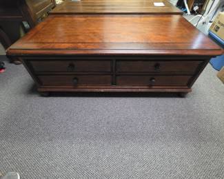Solid Wood Coffee Table with inlay pattern on top (some finish wear)