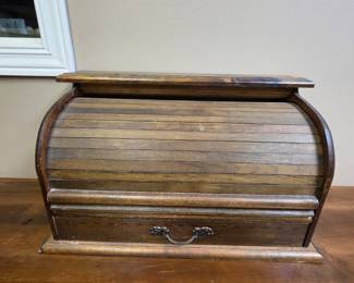 Vintage Office Table Top Roll-Top Storage Box w/ Drawer