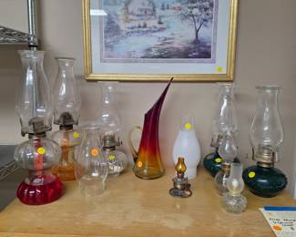 Oil Lamps and Ombre Glass Vase