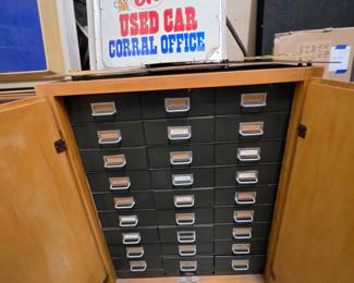 Inside of Excellent Condition Wood Garage Storage Cabinet with Metal Drawers on Casters