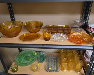 Amber, Carnival Glass, Green Glass, and other colored Glassware
