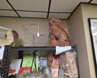 Garden Owl and Large vintage wire basket