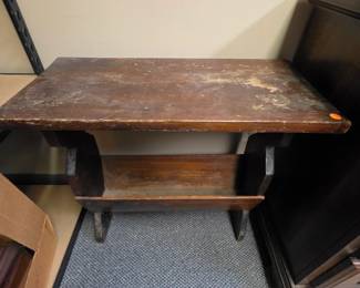Vintage Wood Magazine Rack Table - has finish wear / scratches on top