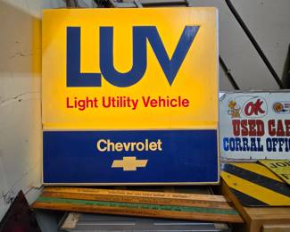 Vintage Chevrolet Light Utility Vehicle Wall Light - Excellent Condition and Works!  (Large!) And Chevy yard sticks too!