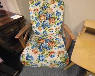 Vintage Wood Arm Upholsterd Arm Chair