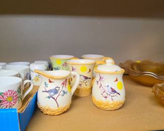 Bird Motif Coffee Mug, Cream and Sugar Set