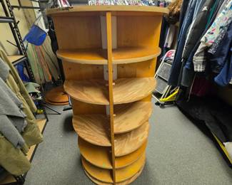 Wood Rotating Display Rack - the unfinished shelves are removable/adjustable - HEAVY! Great for an antique booth!
