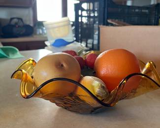 Rossini Genuine Empoli Amber Glass Bowl-Italy 