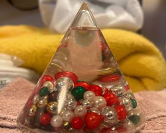 MCM Lucite Cone Paperweight w|Floating Beads 