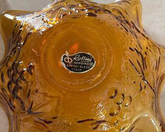 Rossini Genuine Empoli Amber Glass Bowl-Italy 