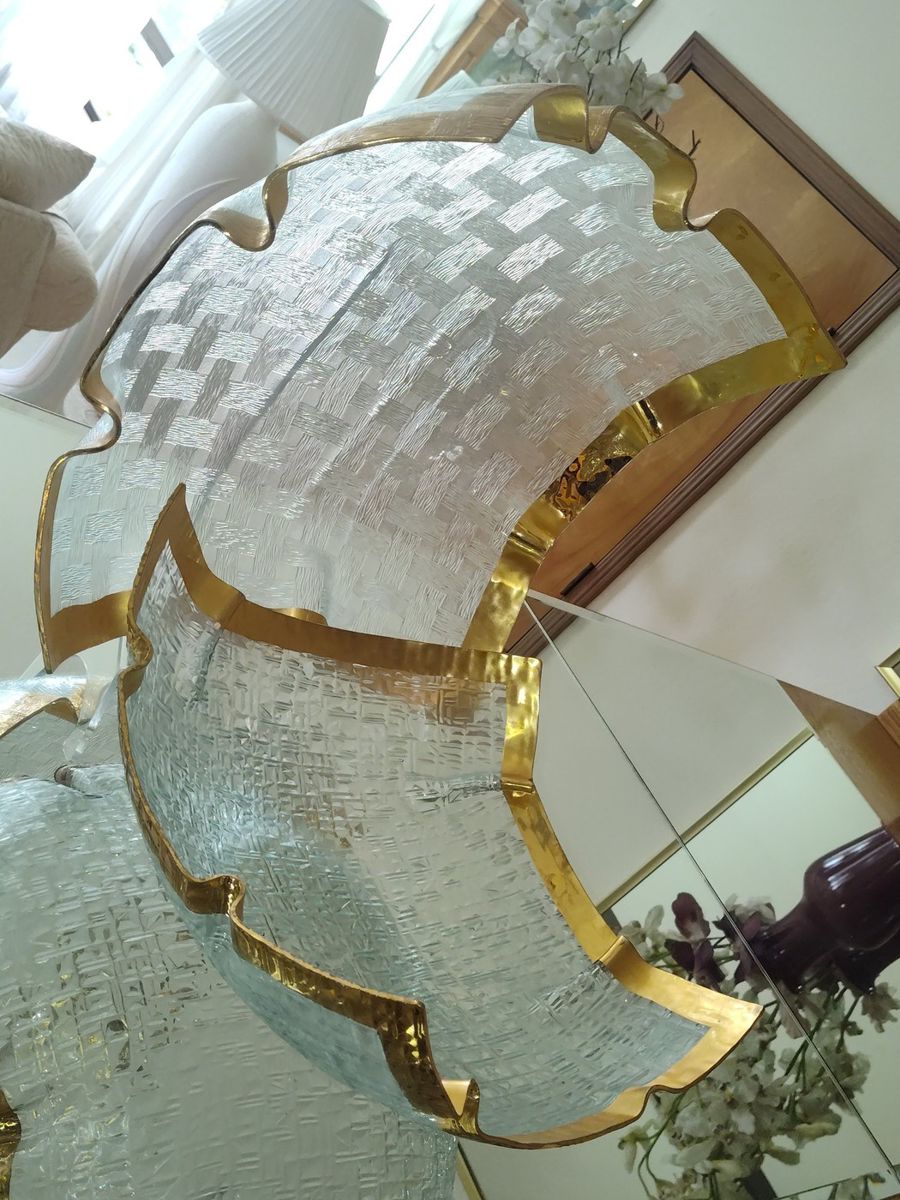 Murano Glass and Brass Chandelier by Mazzega, 1970s